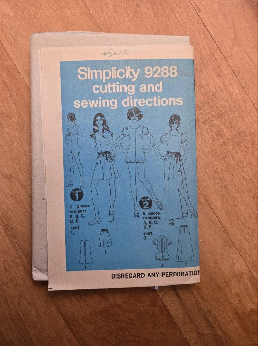 Vintage Simplicity 9288 Sewing Pattern – 1970s Romper & Skirt Sz 12
